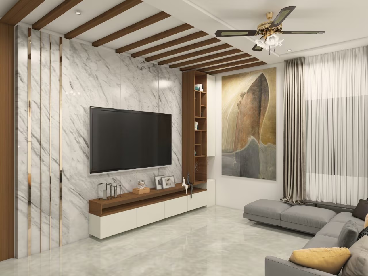 Living Room Design by Denotation Design, Interior Designer in New Delhi